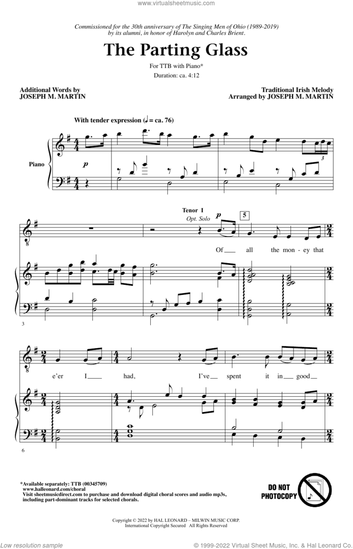 The Parting Glass (arr. Joseph M. Martin) sheet music for choir (TTBB: tenor, bass) by Joseph M. Martin and Miscellaneous, intermediate skill level