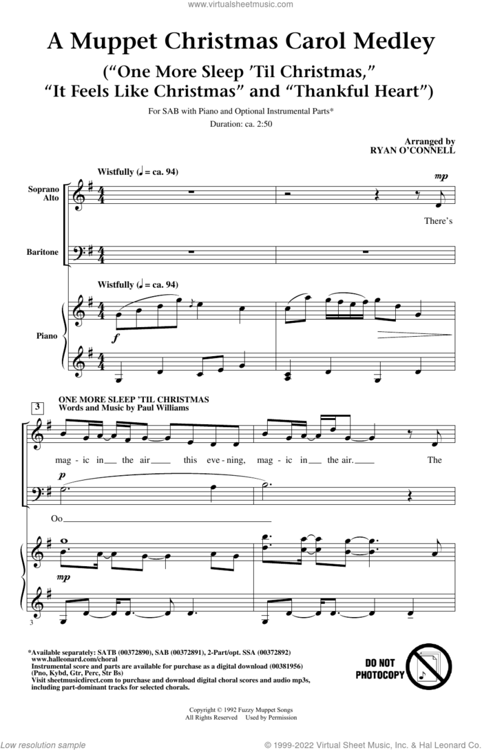 Muppet Christmas Carol Medley (from The Muppet Christmas Carol) sheet music for choir (SAB: soprano, alto, bass) by Paul Williams, intermediate skill level