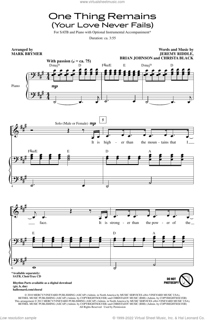 One Thing Remains (Your Love Never Fails) (arr. Mark Brymer) sheet music for choir (SATB: soprano, alto, tenor, bass) by Passion, Mark Brymer, Brian Johnson, Christa Black and Jeremy Riddle, intermediate skill level