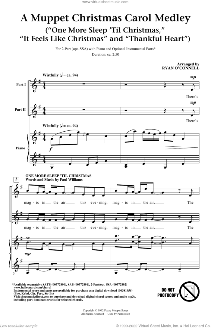Muppet Christmas Carol Medley (from The Muppet Christmas Carol) sheet music for choir (2-Part) by Paul Williams, intermediate duet