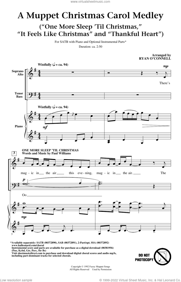 Muppet Christmas Carol Medley (from The Muppet Christmas Carol) sheet music for choir (SATB: soprano, alto, tenor, bass) by Paul Williams, intermediate skill level