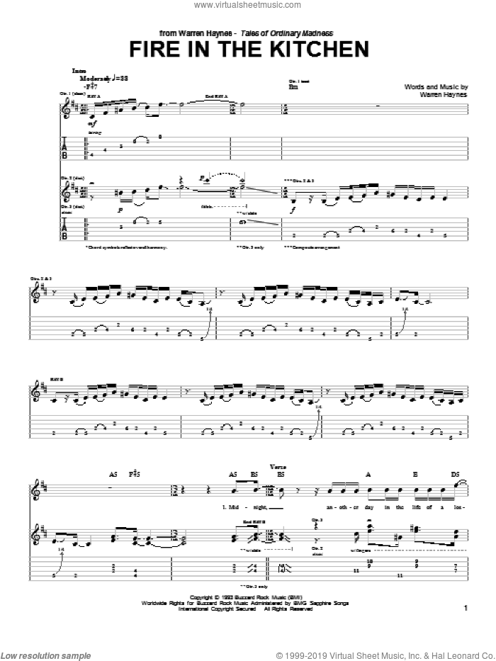 Fire In The Kitchen sheet music for guitar (tablature) by Warren Haynes, intermediate skill level
