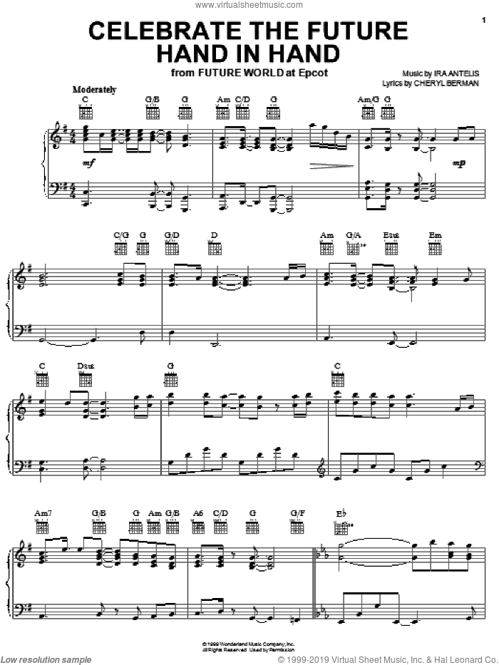Celebrate The Future Hand In Hand sheet music for voice, piano or guitar by Cheryl Berman and Ira Antelis, intermediate skill level