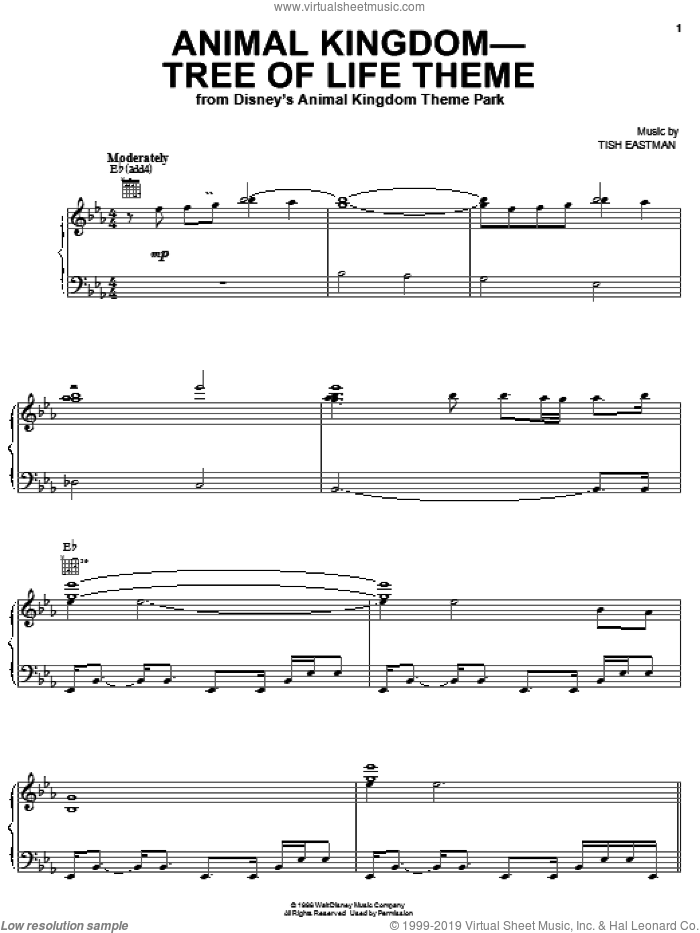 Animal Kingdom - Tree Of Life Theme sheet music for voice, piano or guitar by Tish Eastman, intermediate skill level