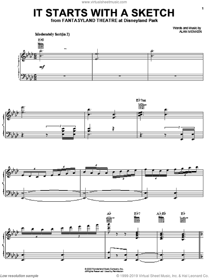 It Starts With A Sketch sheet music for voice, piano or guitar by Alan Menken, intermediate skill level
