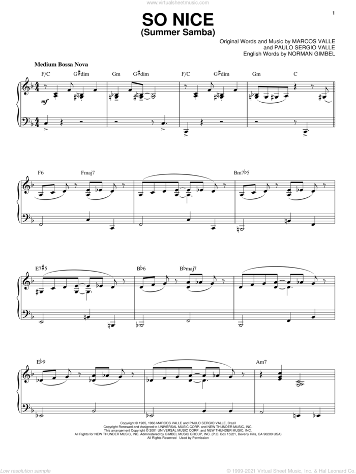 So Nice (Summer Samba) [Jazz version] (arr. Brent Edstrom) sheet music for piano solo by Marcos Valle, Norman Gimbel and Paulo Sergio Valle, intermediate skill level
