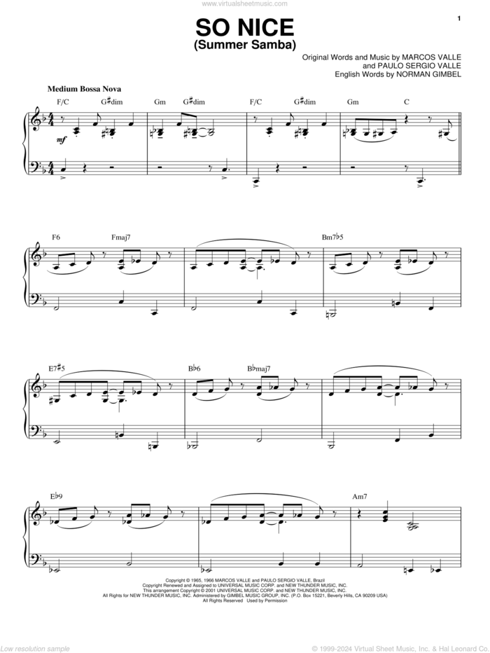 So Nice (Summer Samba) [Jazz version] (arr. Brent Edstrom) sheet music for piano solo by Marcos Valle, Norman Gimbel and Paulo Sergio Valle, intermediate skill level