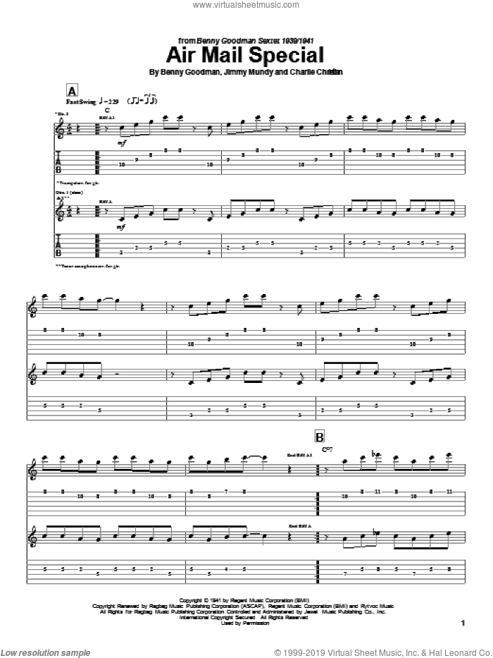Air Mail Special sheet music for guitar (tablature) by Charlie Christian, Benny Goodman and Jimmy Mundy, intermediate skill level