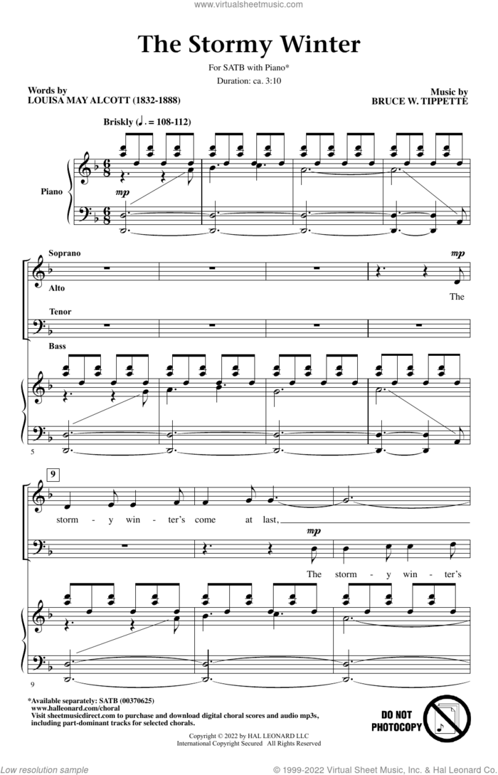 The Stormy Winter sheet music for choir (SATB: soprano, alto, tenor, bass) by Bruce W. Tippette and Louisa May Alcott, intermediate skill level