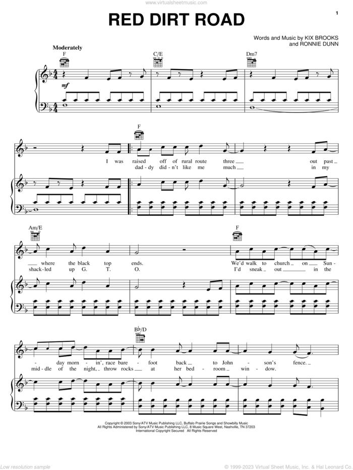 Red Dirt Road sheet music for voice, piano or guitar by Brooks & Dunn, Kix Brooks and Ronnie Dunn, intermediate skill level