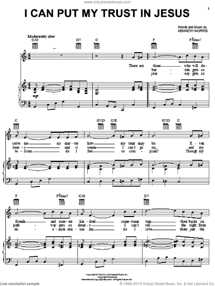 I Can Put My Trust In Jesus sheet music for voice, piano or guitar by Mahalia Jackson and Kenneth Morris, intermediate skill level