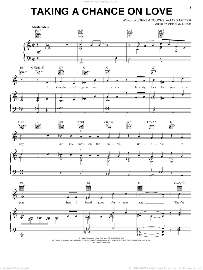 Taking A Chance On Love sheet music for voice, piano or guitar by Ella Fitzgerald, Tony Bennett, John Latouche, Ted Fetter and Vernon Duke, intermediate skill level