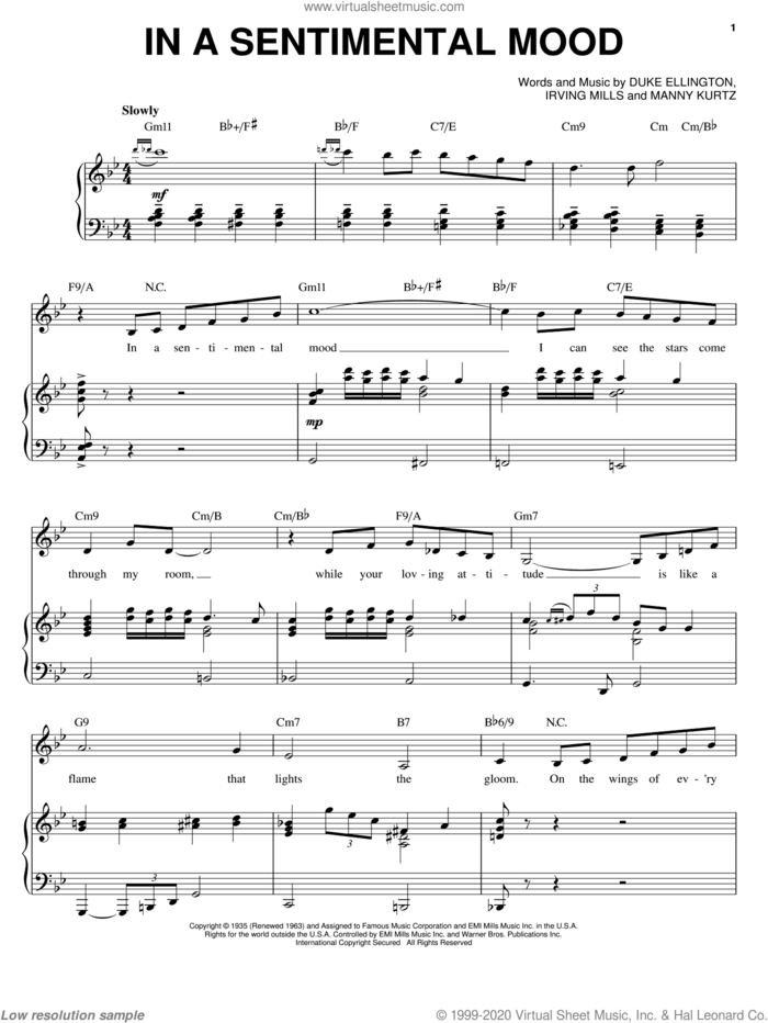 In A Sentimental Mood sheet music for voice and piano by Duke Ellington, Irving Mills and Manny Kurtz, intermediate skill level
