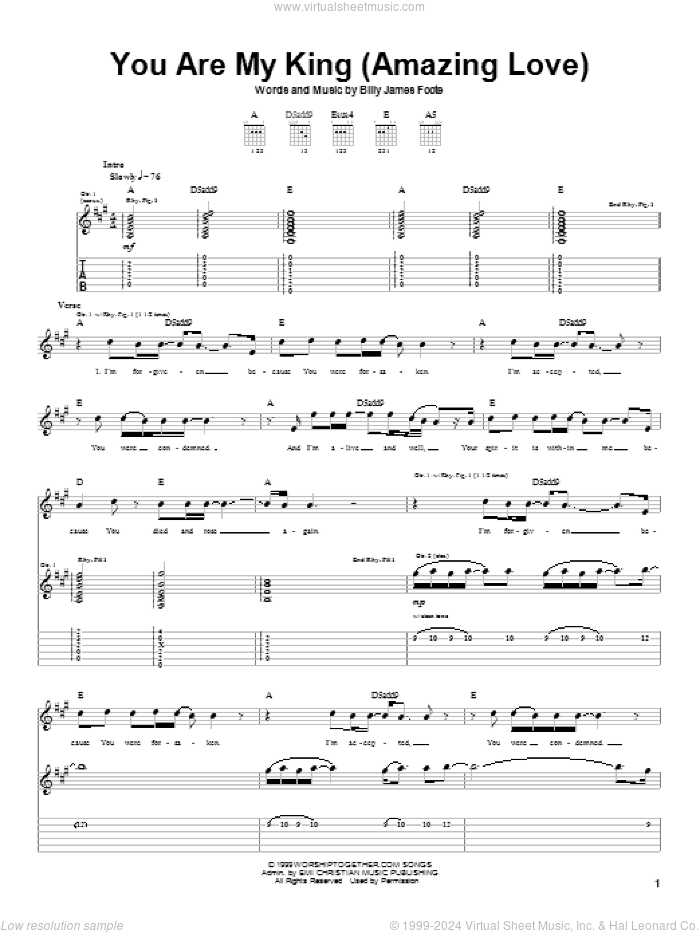 You Are My King (Amazing Love) sheet music for guitar (tablature) by Newsboys and Billy Foote, intermediate skill level