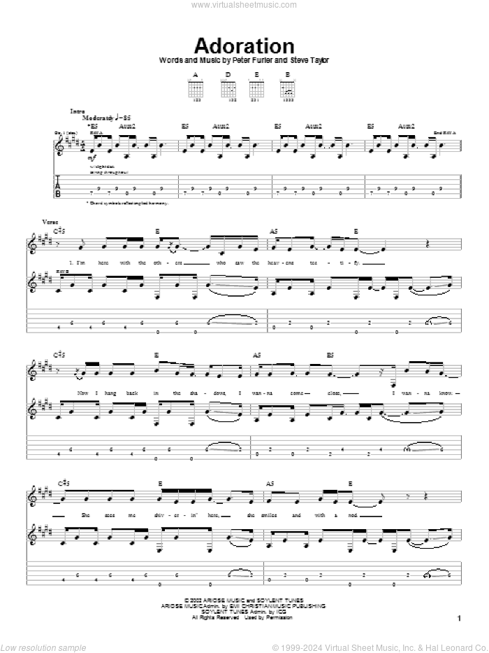 Adoration sheet music for guitar (tablature) by Newsboys, Peter Furler and Steve Taylor, intermediate skill level