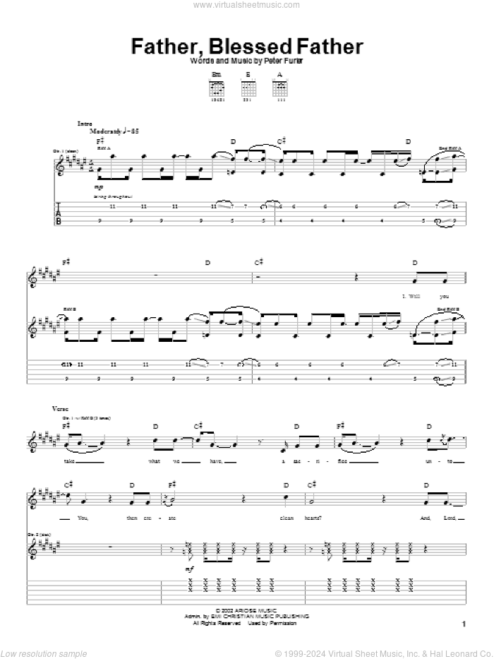 Father, Blessed Father sheet music for guitar (tablature) by Newsboys and Peter Furler, intermediate skill level