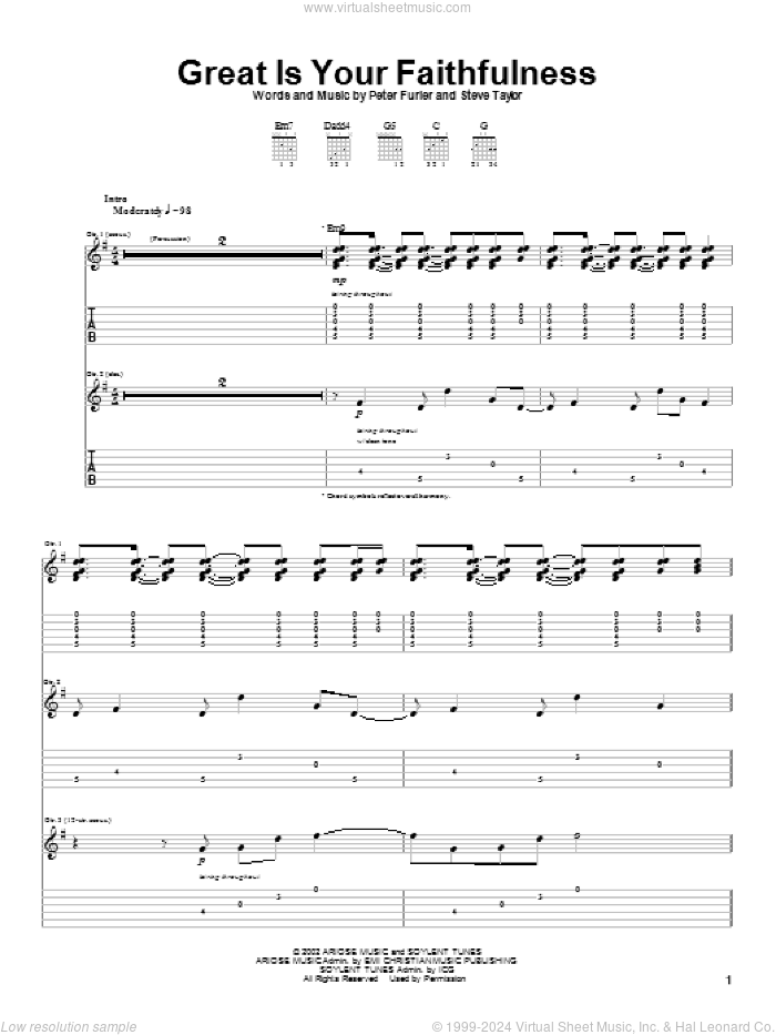 Great Is Your Faithfulness sheet music for guitar (tablature) by Newsboys, Peter Furler and Steve Taylor, intermediate skill level