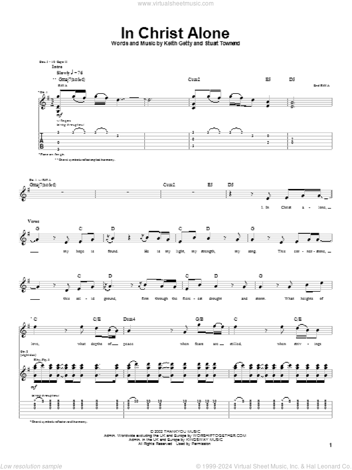 In Christ Alone sheet music for guitar (tablature) by Newsboys, Keith Getty and Stuart Townend, intermediate skill level