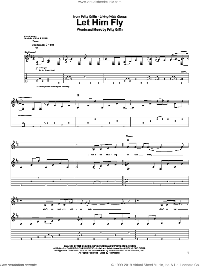 Let Him Fly sheet music for guitar (tablature) by Patty Griffin, Dixie Chicks and The Chicks, intermediate skill level