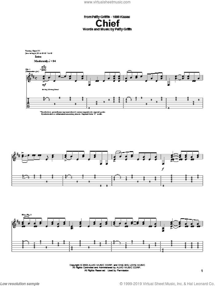 Chief sheet music for guitar (tablature) by Patty Griffin, intermediate skill level