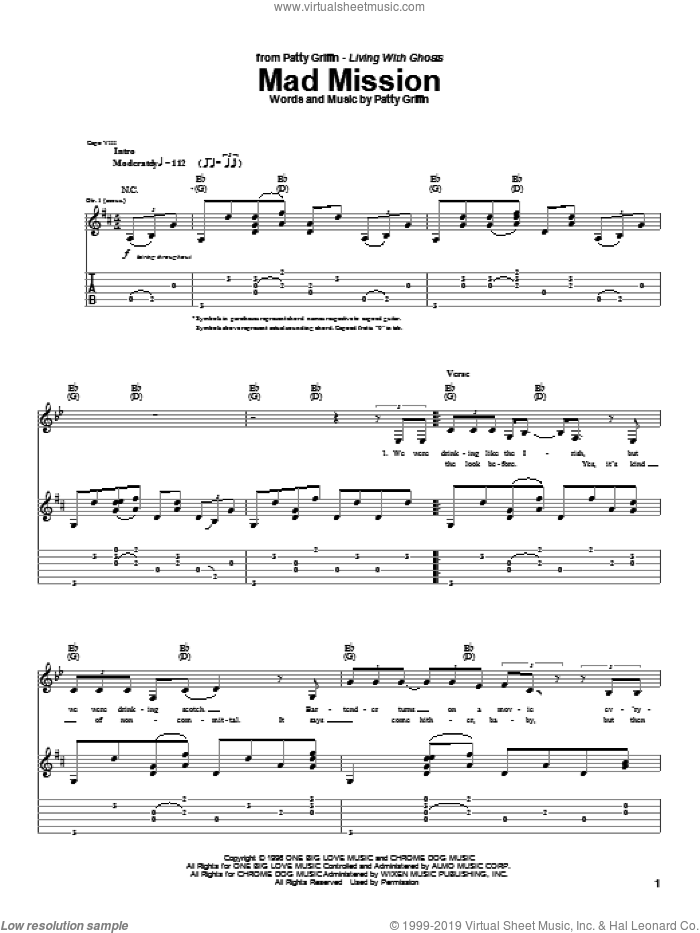 Mad Mission sheet music for guitar (tablature) by Patty Griffin, intermediate skill level