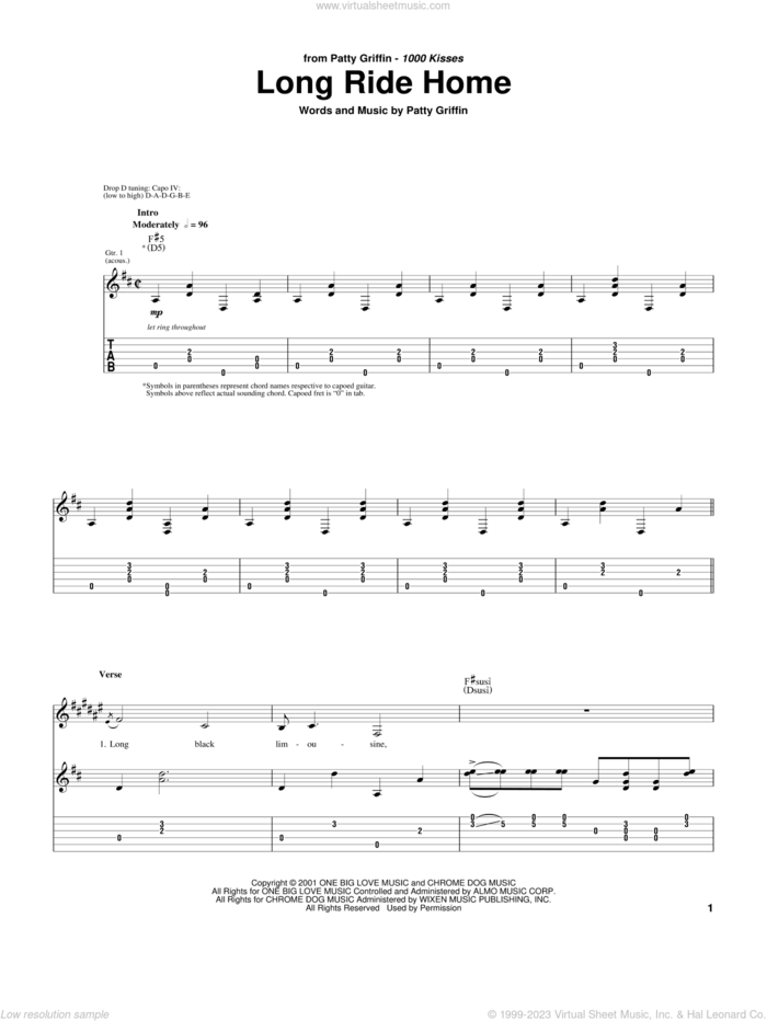 Long Ride Home sheet music for guitar (tablature) by Patty Griffin, intermediate skill level