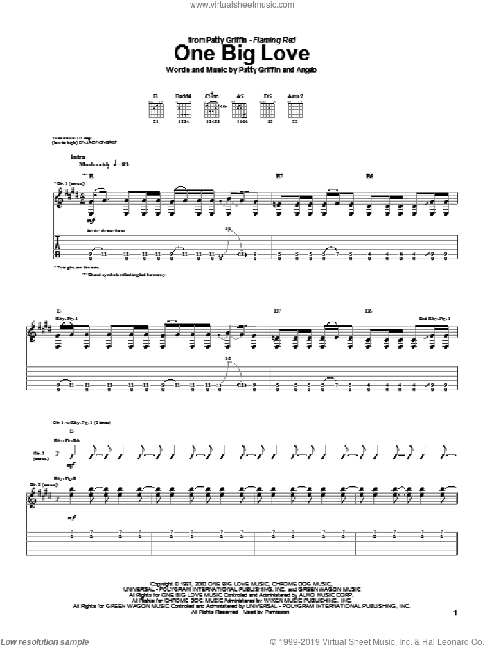 One Big Love sheet music for guitar (tablature) by Patty Griffin, intermediate skill level