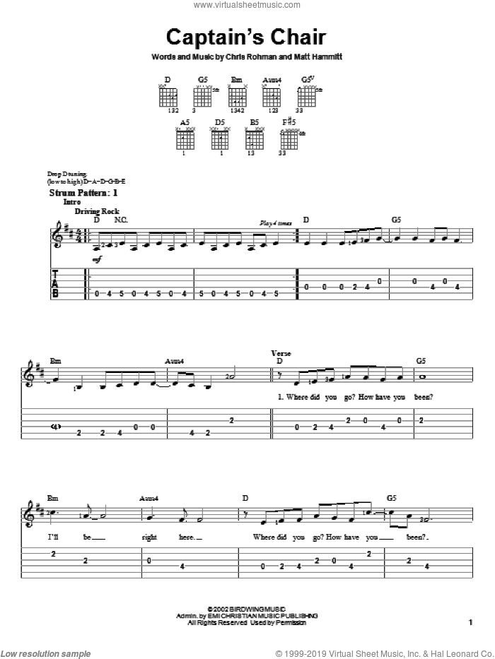 Captain's Chair sheet music for guitar solo (easy tablature) by Sanctus Real, Chris Rohman and Matt Hammitt, easy guitar (easy tablature)