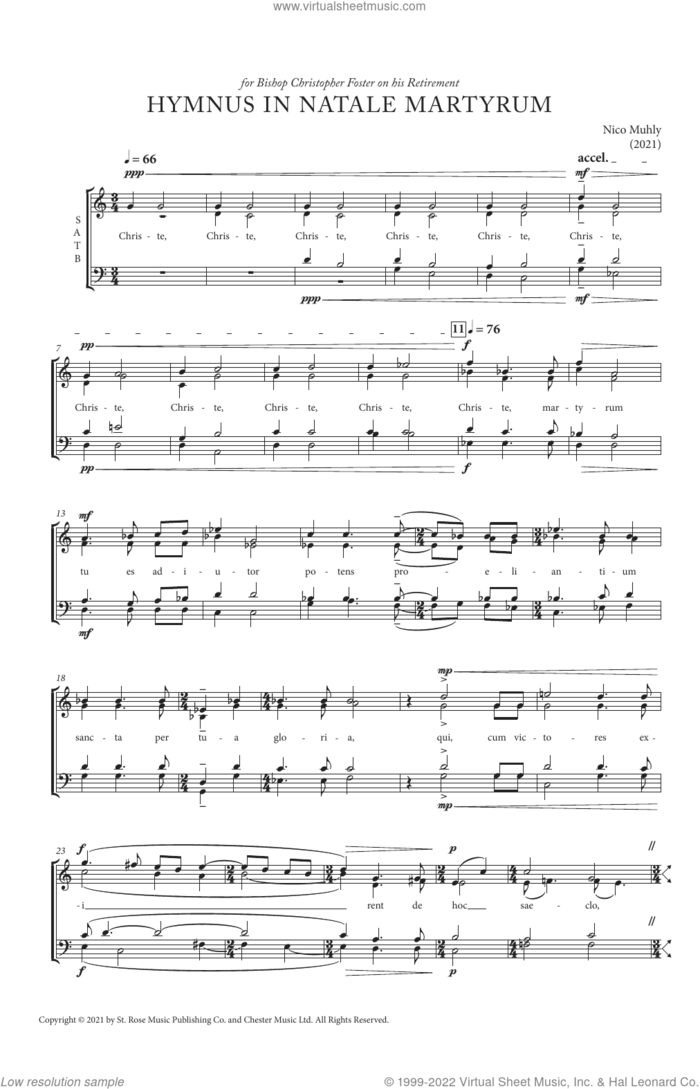 Hymnus In Natale Martyrum sheet music for choir (SATB: soprano, alto, tenor, bass) by Nico Muhly, classical score, intermediate skill level