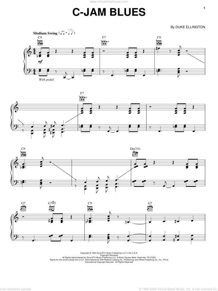 C-Jam Blues (arr. Brent Edstrom) sheet music for piano solo by Duke Ellington, intermediate skill level