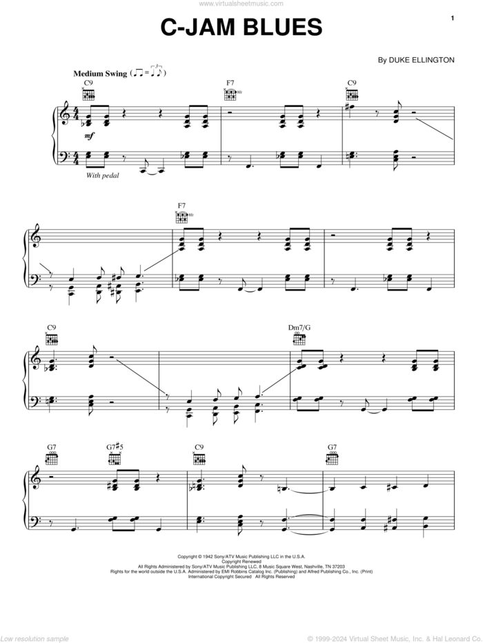 C-Jam Blues (arr. Brent Edstrom), (intermediate) (arr. Brent Edstrom) sheet music for piano solo by Duke Ellington, intermediate skill level