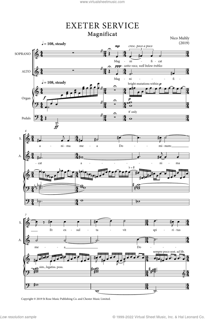 Exeter Service sheet music for choir (SATB: soprano, alto, tenor, bass) by Nico Muhly, classical score, intermediate skill level