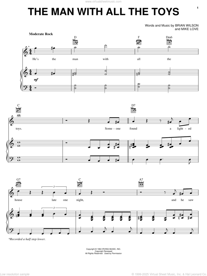 The Man With All The Toys sheet music for voice, piano or guitar by The Beach Boys, Brian Wilson and Mike Love, intermediate skill level