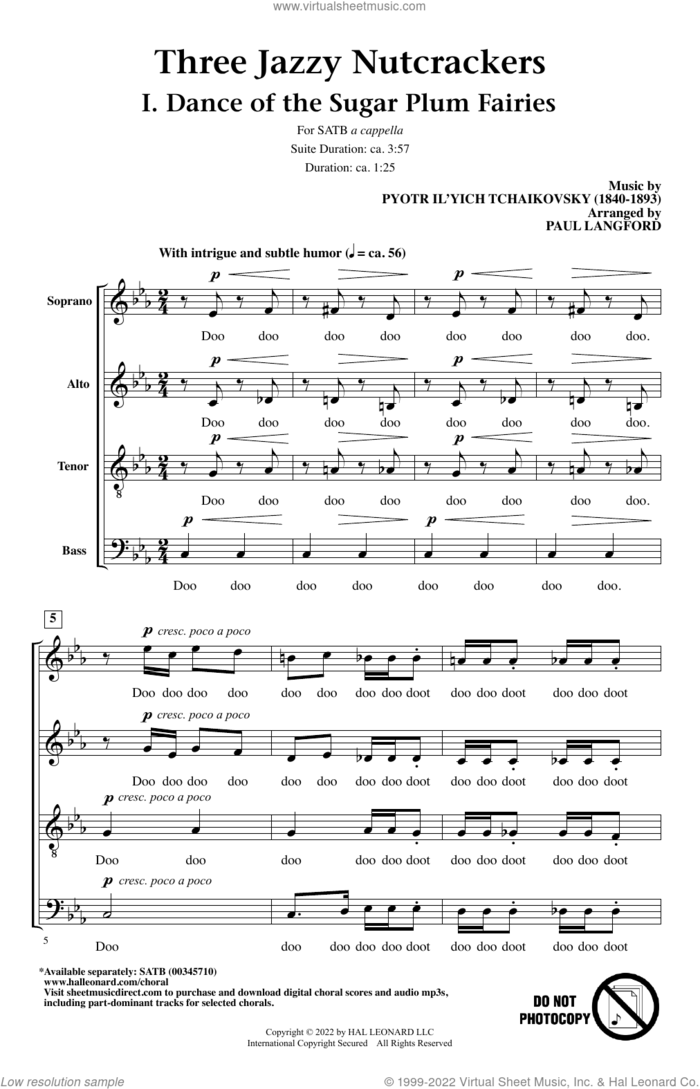Three Jazzy Nutcrackers sheet music for choir (SATB: soprano, alto, tenor, bass) by Pyotr Ilyich Tchaikovsky and Paul Langford, intermediate skill level