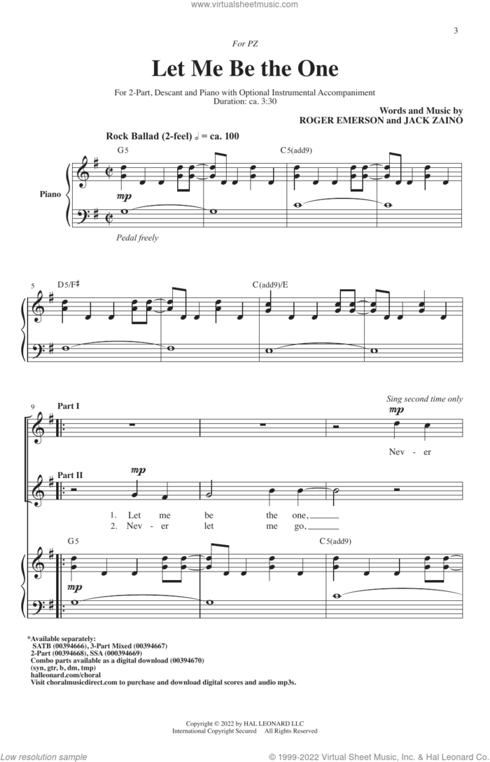 Let Me Be The One sheet music for choir (2-Part) by Roger Emerson & Jack Zaino, Jack Zaino and Roger Emerson, intermediate duet