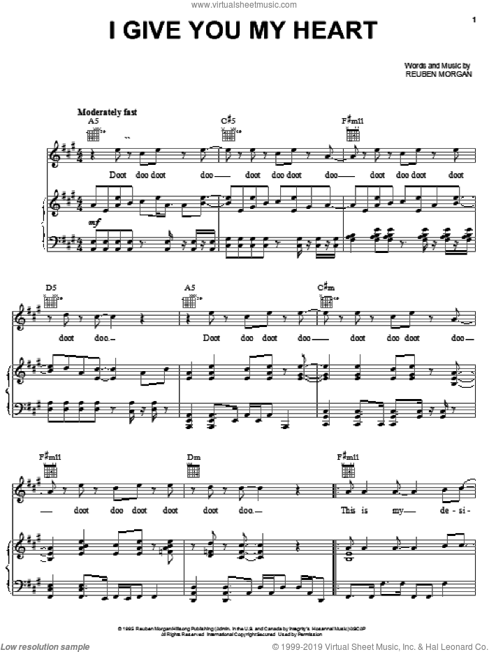 I Give You My Heart sheet music for voice, piano or guitar by Jeff Deyo, Hillsong Worship, The Katinas and Reuben Morgan, intermediate skill level