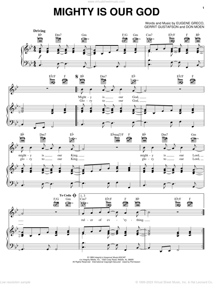 Mighty Is Our God sheet music for voice, piano or guitar by Eugene Greco, Don Moen and Gerrit Gustafson, intermediate skill level