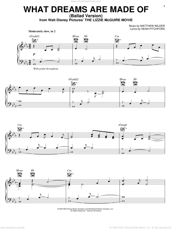 What Dreams Are Made Of (Ballad Version) (from The Lizzie McGuire Movie) sheet music for voice, piano or guitar by Paolo & Isabella, Dean Pitchford and Matthew Wilder, intermediate skill level