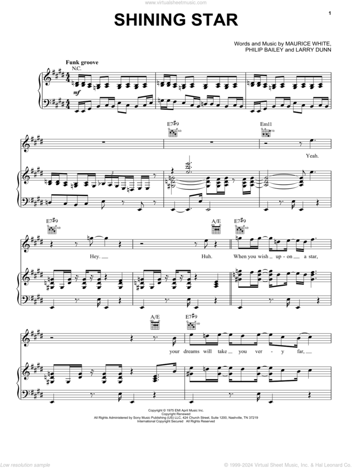 Shining Star sheet music for voice, piano or guitar by Earth, Wind & Fire, Larry Dunn, Maurice White and Philip Bailey, intermediate skill level