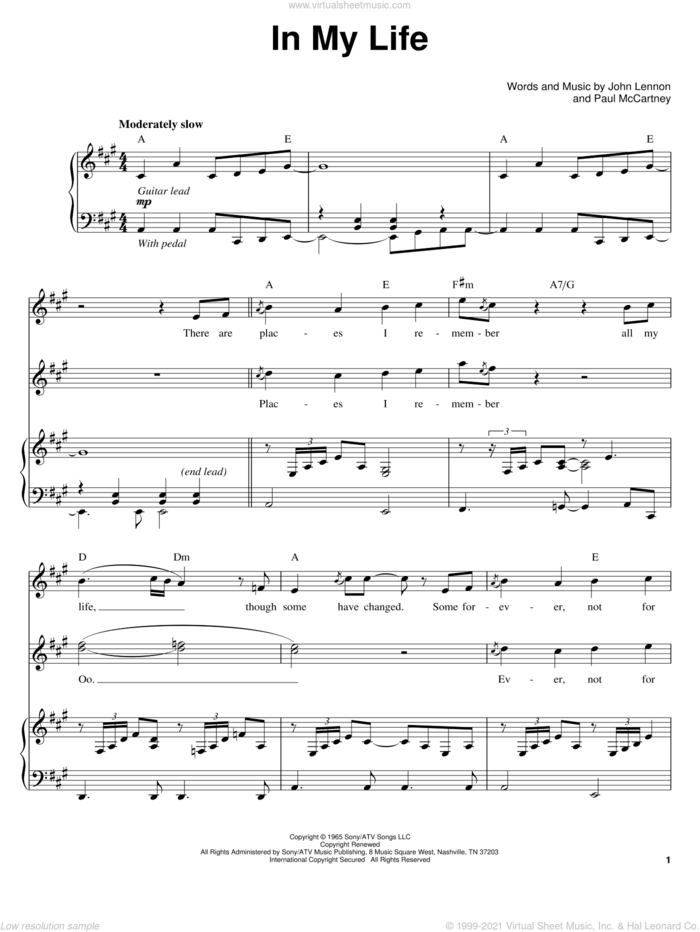 Beatles - In My Life sheet music for voice and piano [PDF]