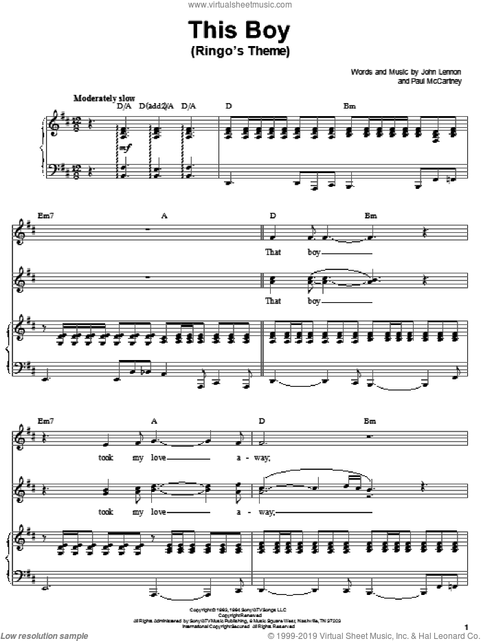 This Boy (Ringo's Theme) sheet music for voice and piano by The Beatles, John Lennon and Paul McCartney, intermediate skill level