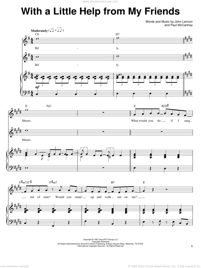 With A Little Help From My Friends sheet music for voice and piano by The Beatles, Joe Cocker, John Lennon and Paul McCartney, intermediate skill level