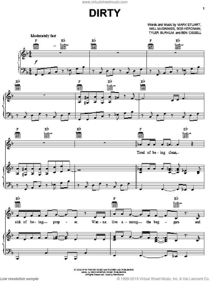 Dirty sheet music for voice, piano or guitar by Audio Adrenaline, Bob Herdman, Mark Stuart and Will McGinniss, intermediate skill level
