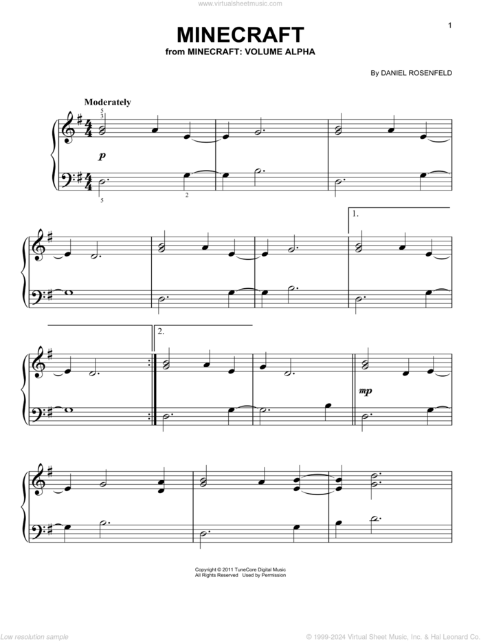 Minecraft (from Minecraft), (easy) sheet music for piano solo