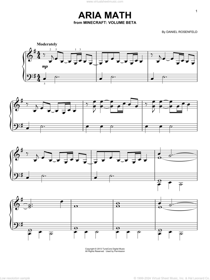 Aria Math (from Minecraft), (easy) sheet music for piano solo by C418 and Daniel Rosenfeld, easy skill level