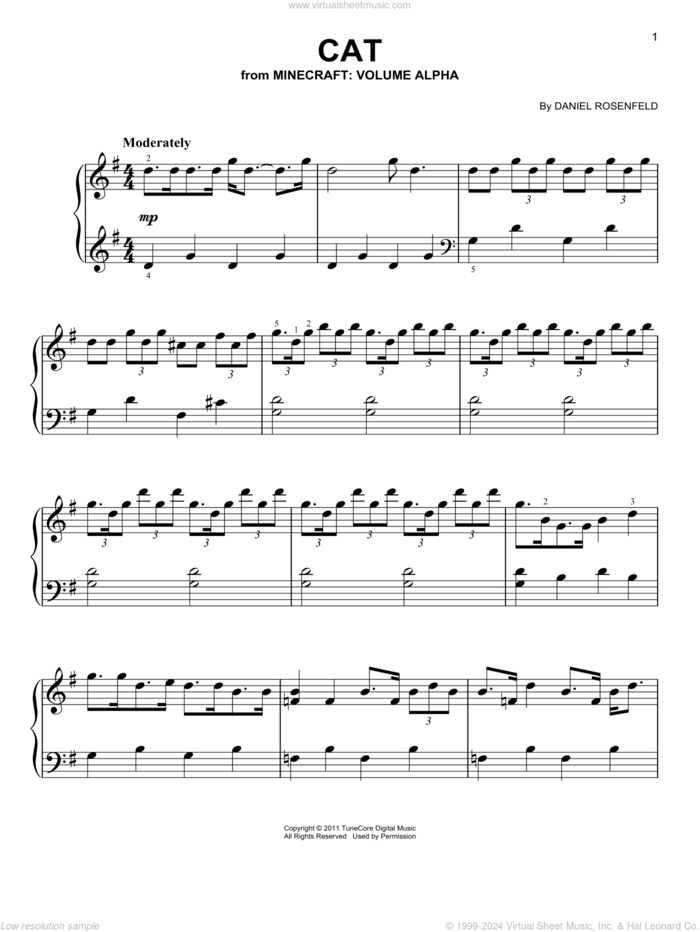 Cat (from Minecraft), (easy) sheet music for piano solo by C418 and Daniel Rosenfeld, easy skill level