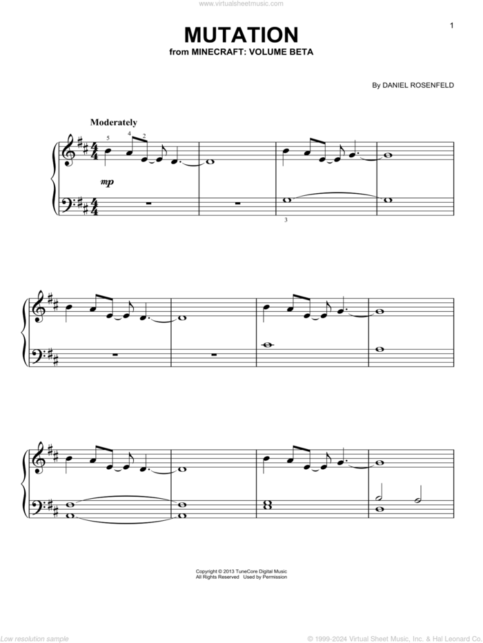 Mutation (from Minecraft), (easy) sheet music for piano solo by C418 and Daniel Rosenfeld, easy skill level