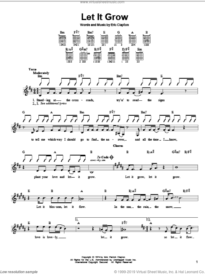 Let It Grow sheet music for guitar solo (chords) by Eric Clapton, easy guitar (chords)