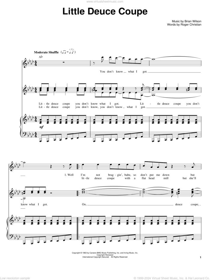 Little Deuce Coupe sheet music for voice and piano by The Beach Boys, Brian Wilson and Roger Christian, intermediate skill level