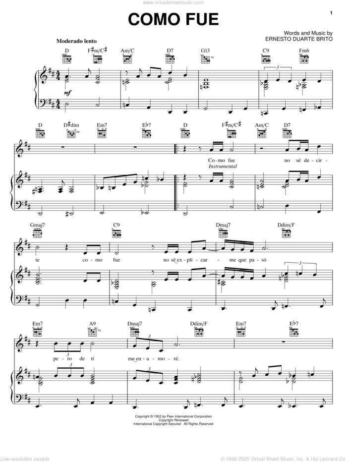 Como Fue sheet music for voice, piano or guitar by Ernesto Duarte Brito, intermediate skill level